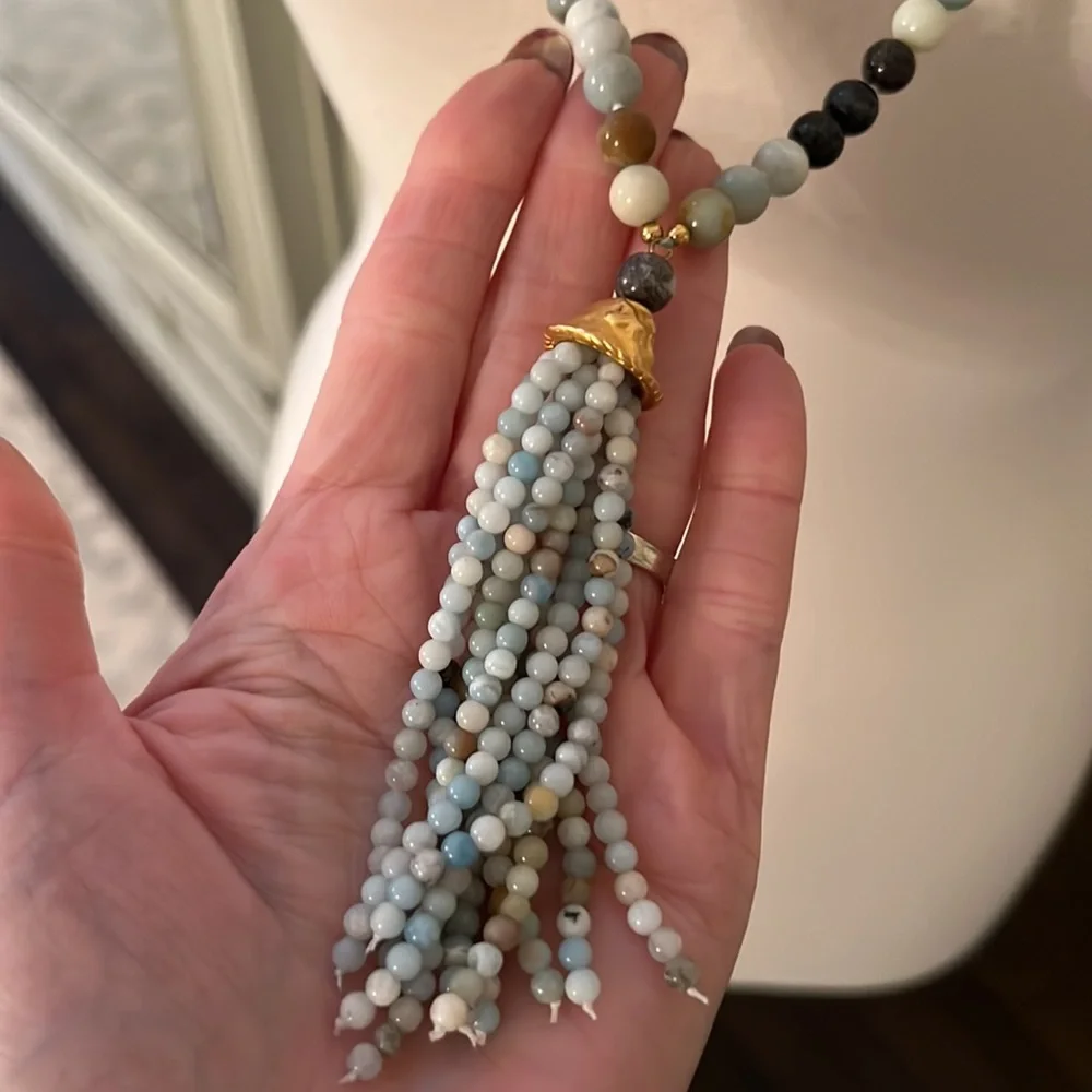 Kenneth Jay Lane Turquoise Beaded Tassel Necklace - Picture 2 of 5